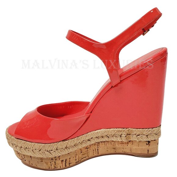 GUCCI SHOES HOLLIE PATENT LEATHER PLATFORM WEDGE ESPADRILLE SANDAL PINK 38.5 8.5 - Picture 6 of 12